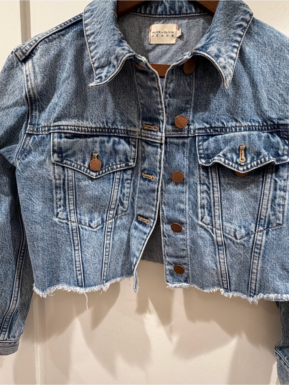 Alice + Olivia Light Blue Cropped Denim Jacket